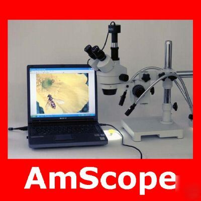 Trinocular 3.5-90X boom microscope, light, ccd camera