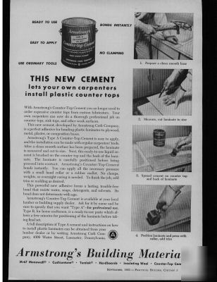 1953 armstrong cork co. counter-top cement ad