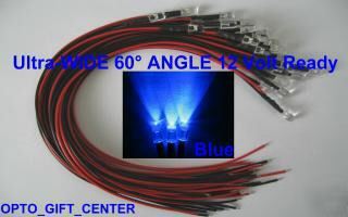 New 10PCS 12V wired 5MM blue led wide viewing f/ship
