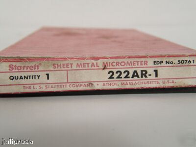 Starrett no. 222 sheet metal micrometer 0-1