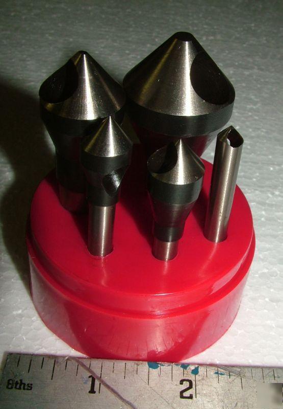 New 5 pc hss counter sink deburring set 82 degree