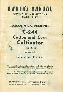 1947 mccormick-deering c-244 cultivator original manual
