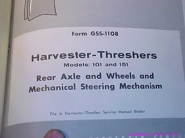 Ih 101 151 thresher rear axle steering service manual