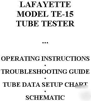 Setup data + manual lafayette te-15 tube tester checker