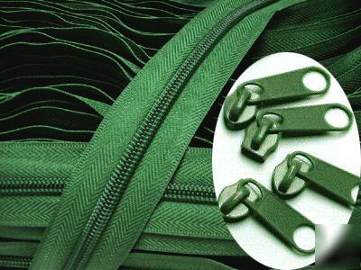 #5 nylon coil zipper chain 10YD olive green + 25 slider