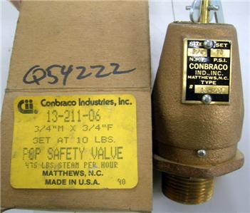 Conbraco pop safety valve 13-211 3/4M x 3/4F nos