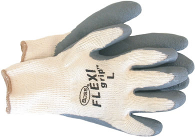 Grey latex coated cotton gloves size large