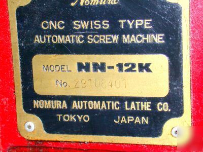 Nomura swiss type automatic screw machine lathe nn-12K 