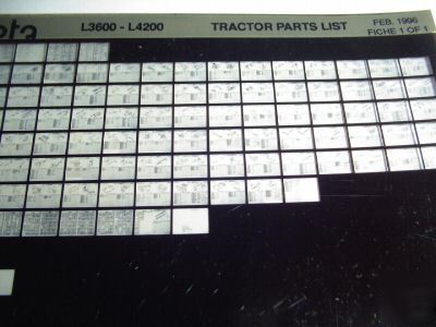 Kubota L3600 & L4200 tractor parts catalog microfiche
