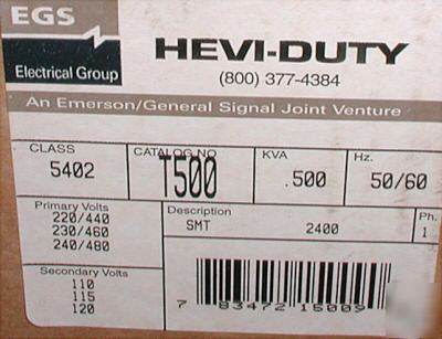 New egs hevi-duty T500 .5 kva transformer smt 2400 * *