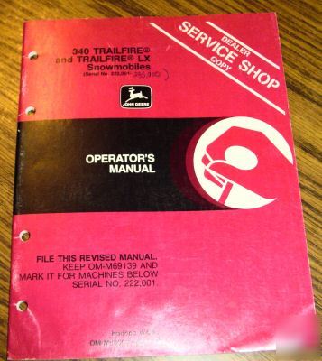 John deere 340 trailfire lx snowmobile operators manual