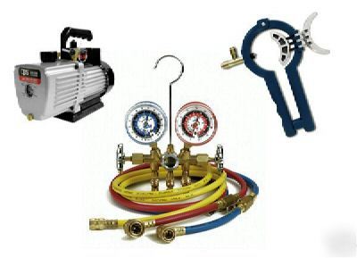 Cps R134A ac manifold gauge set vacuum pump & can tap