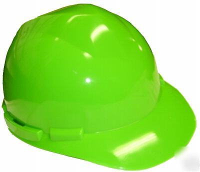 Deluxe hi vis green hard hat 6 pt pinlock suspenison