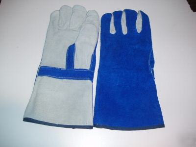 Premium blue split cowhide welding gloves (2 paires)