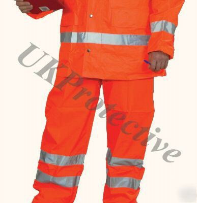 Hi vis viz 3M orange waterproof contractor trousers- m