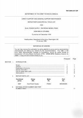 Tek tektronix PS503 ps 503 parts & tool list manual