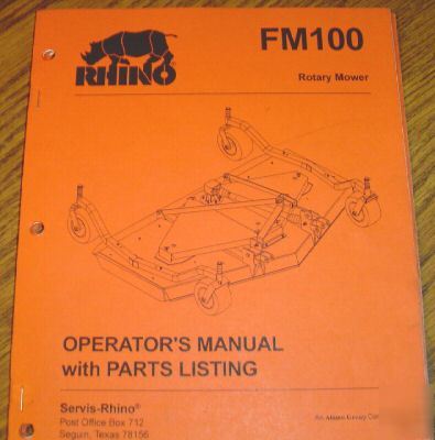 Rhino FM100 rotary mower operators manual & parts list
