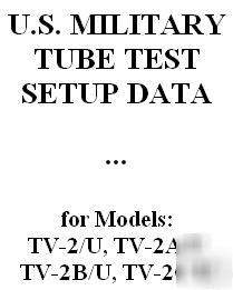 Tube setup data chart hickok tv-2/2A/2B/2C tester TV2