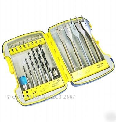 New faithfull 21 piece woodworkers drill bit set & case 