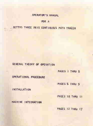 Gettys 3 axis path tracer, operator's manual, book