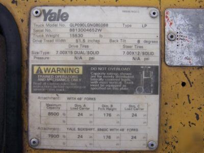 Yale 7,000 lb dual wheel pneumatic forklift