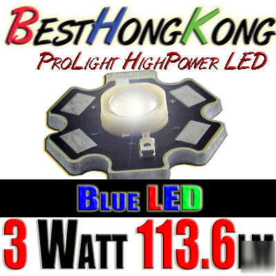 High power led set of 500 prolight 3W blue 113.6 lumen