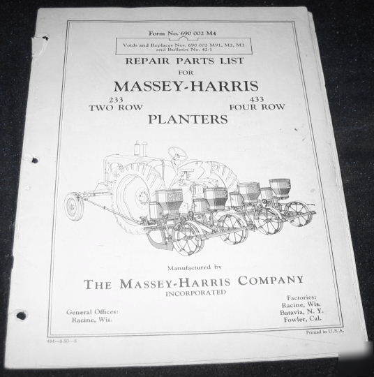 Massey harris planters 233 two row 433 four row