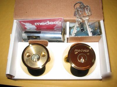 New 2 medeco bright brass double cylinder deadbolt lock
