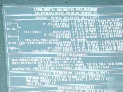 Very nice fluke 4 digit digital multimeter model 8600A