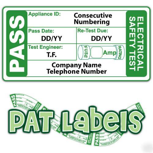 Pat labels - 1000 personalised pass labels