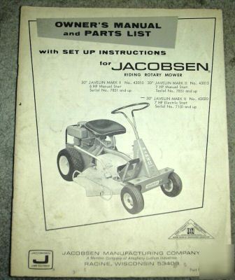Jacobsen mark ii riding rotary mower operator's manual